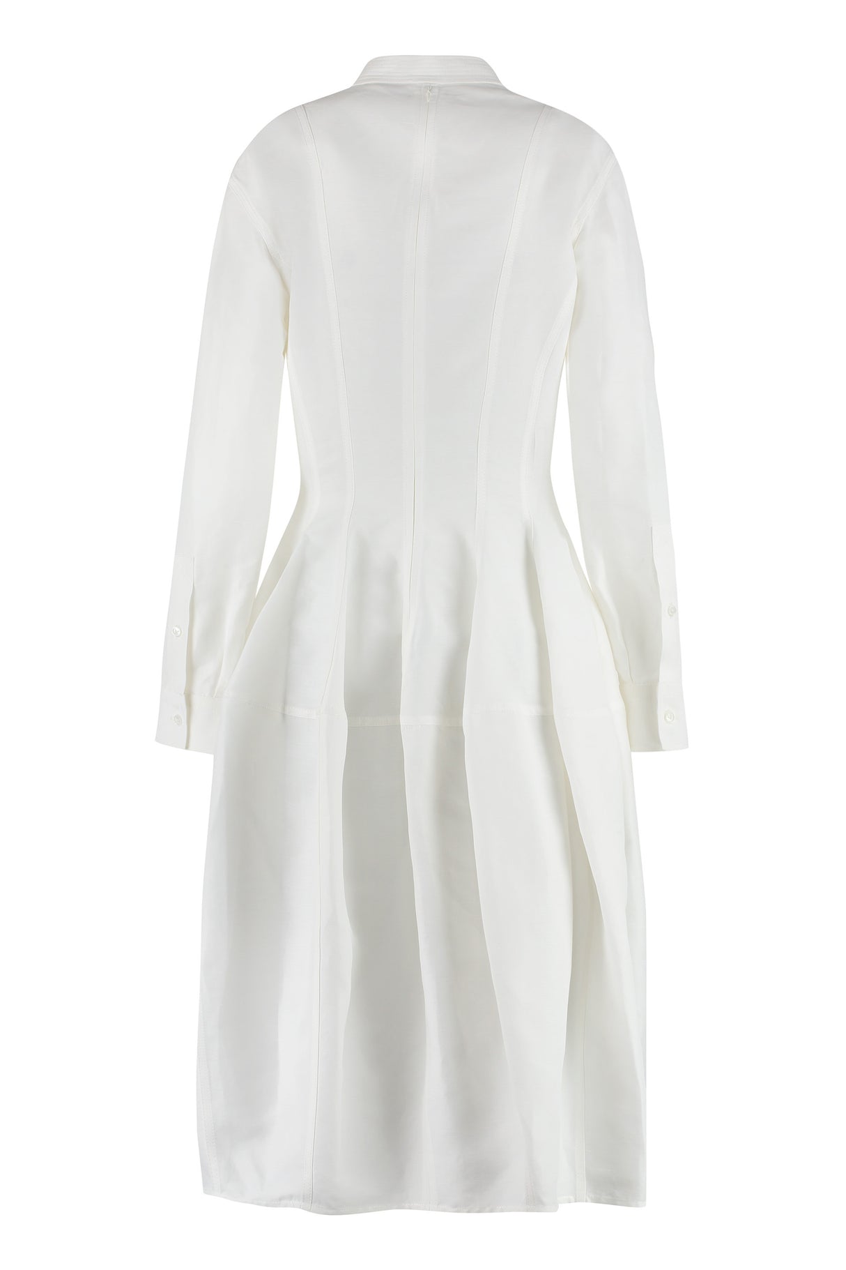 BOTTEGA VENETA Chalk-Colored Linen and Viscose Midi Dress with Folded Sleeves