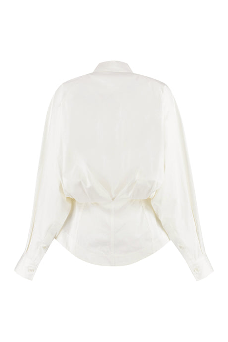 BOTTEGA VENETA Casual and Chic Long Sleeve Shirt for Women - Asymmetric Hem and Trendy Nacre Buttons