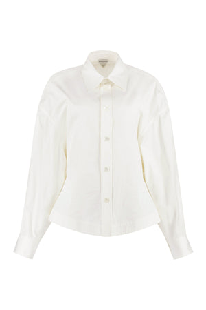 BOTTEGA VENETA Casual and Chic Long Sleeve Shirt for Women - Asymmetric Hem and Trendy Nacre Buttons