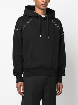 ALEXANDER MCQUEEN Black Eyelet Hoodie for Men - SS23