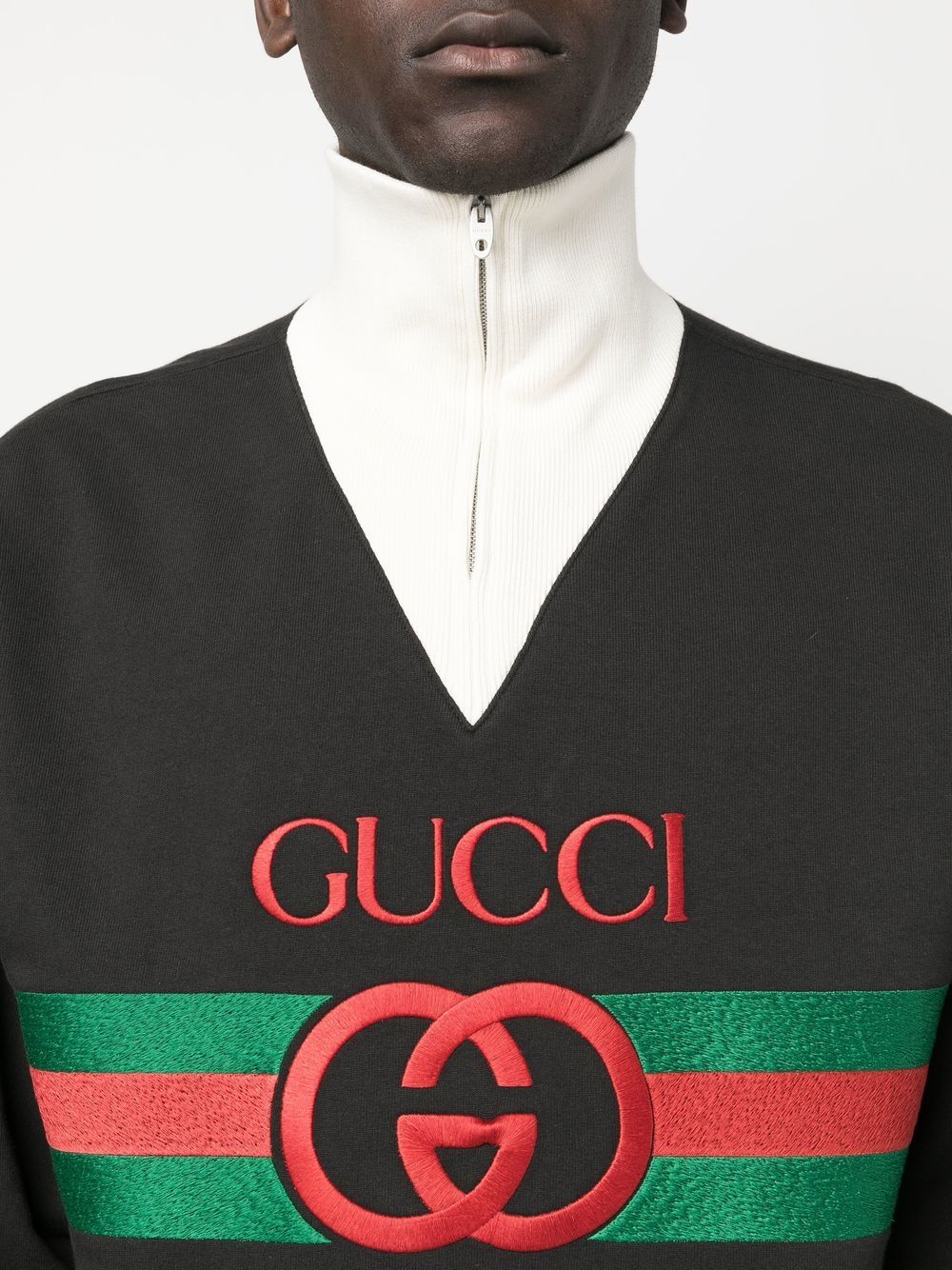 GUCCI Men's Signature Double G Logo Cotton Sweatshirt - Black