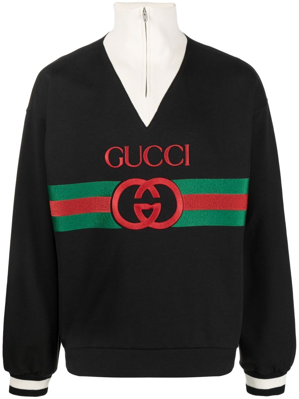 GUCCI Men's Signature Double G Logo Cotton Sweatshirt - Black