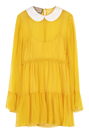 GUCCI Ruffled Chiffon Dress with Peter-Pan Collar and Button Fastening - Yellow