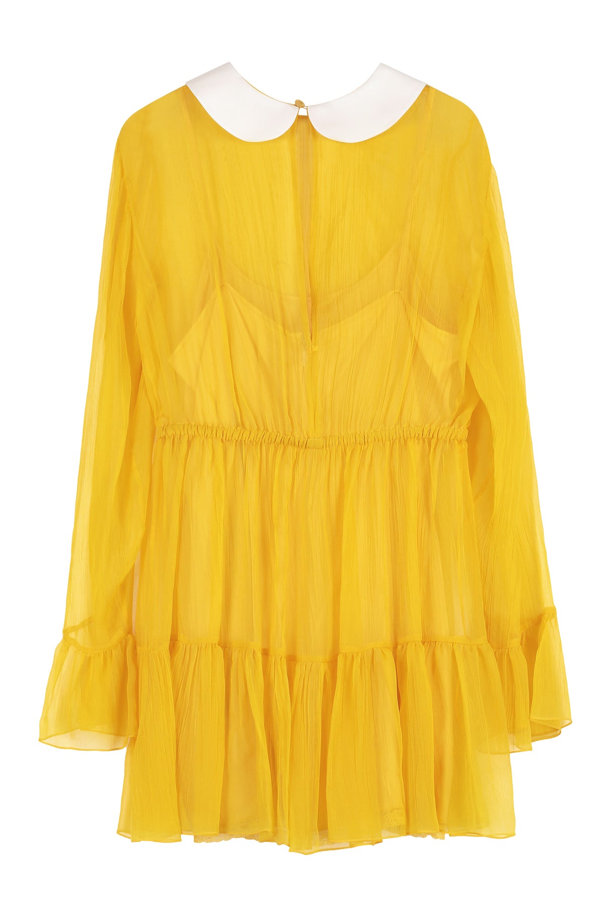 GUCCI Ruffled Chiffon Dress with Peter-Pan Collar and Button Fastening - Yellow