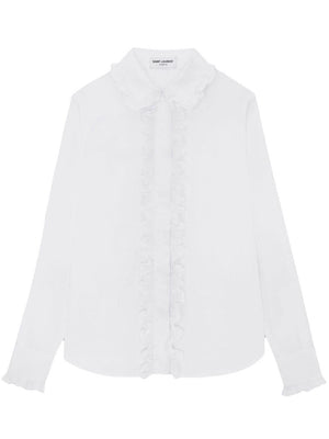 SAINT LAURENT Ruffled Cotton Poplin Shirt for Women - White (SS23)