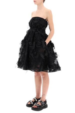 SIMONE ROCHA Elegant Black Tulle Dress with Bow and Floral Embroidery