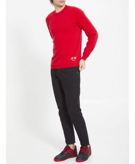 GUCCI Red Cashmere Jumper with Horsebit Embroidery