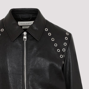 ALEXANDER MCQUEEN Men's Black Lamb Leather Jacket - SS23 Collection