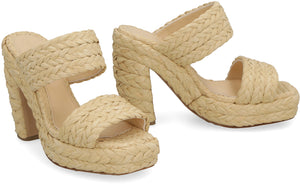 BOTTEGA VENETA Women's White Square Toe Raffia Sandals with Rubber Sole and Block Heel for SS23