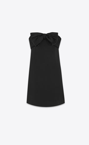 SAINT LAURENT Black Crepe Dress with Off-The-Shoulder Neckline and Decorative Bow