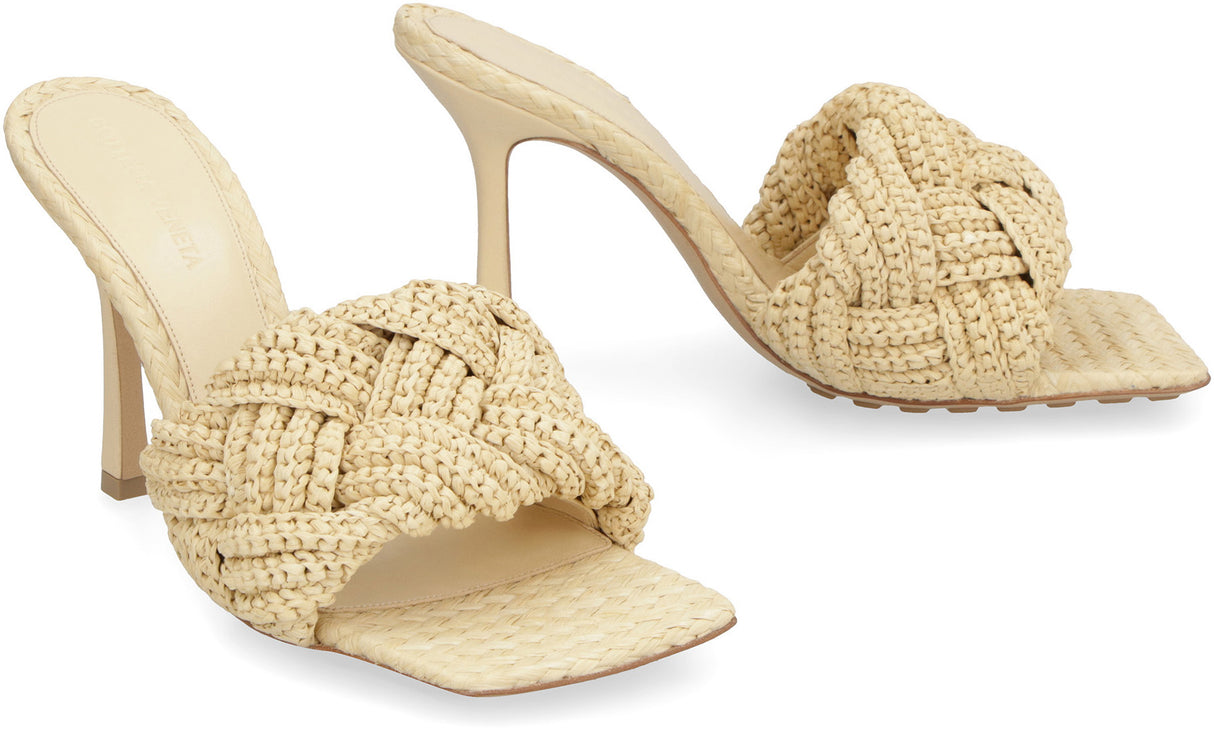 BOTTEGA VENETA Woven Raffia Square Toe Flat Sandals for Women