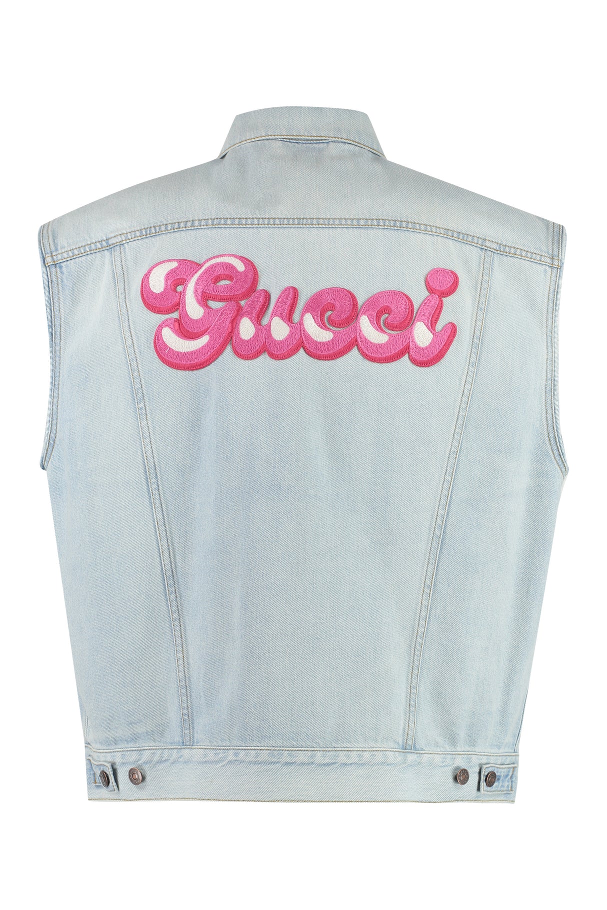 GUCCI Men's Blue Denim Vest with Frayed Armholes for SS23