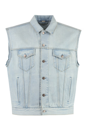 GUCCI Men's Blue Denim Vest with Frayed Armholes for SS23