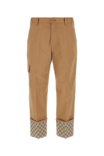 GUCCI Beige Pleated Trousers with GG Cuffs for Men