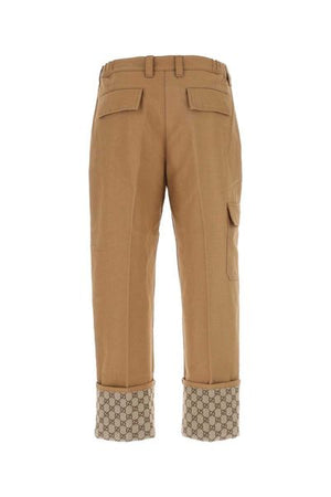 GUCCI Beige Pleated Trousers with GG Cuffs for Men