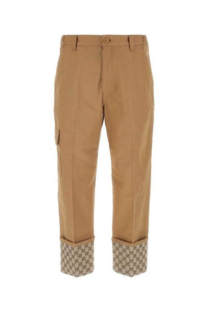 GUCCI Beige Pleated Trousers with GG Cuffs for Men