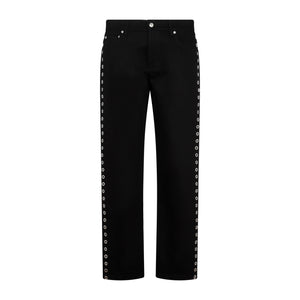 ALEXANDER MCQUEEN Black Eyelet Cotton Jeans for Men - SS23