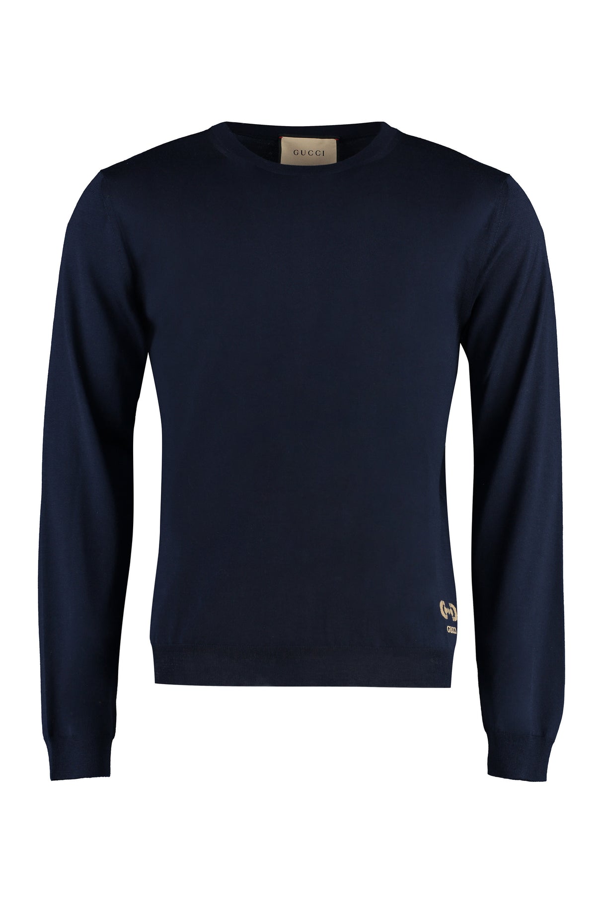 GUCCI Men's Blue Ribbed Wool Crew-Neck Sweater