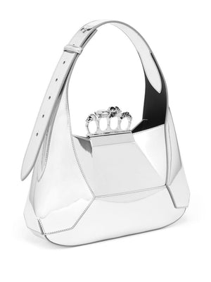 ALEXANDER MCQUEEN Stunning Jewel-Embellished Silver Hobo Handbag for Women