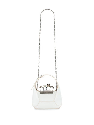 ALEXANDER MCQUEEN Ivory White Mini Leather Hobo Handbag with Swarovski Crystals and Skull Charm