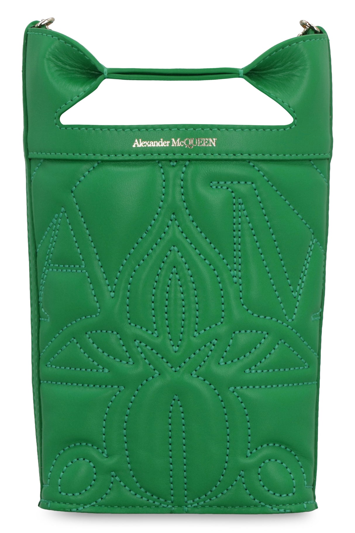 ALEXANDER MCQUEEN Quilted Mini Crossbody Handbag with Chain Strap & Gold-Tone Accents in Green - 12x17x4 cm