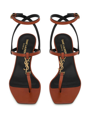 SAINT LAURENT Chic Raffia Open Toe Sandals - 6CM Stack Heel