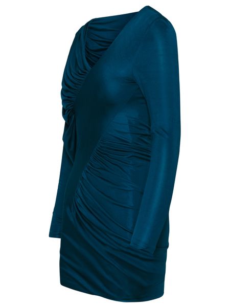 SAINT LAURENT Blue Draped T-Shirt Dress for Women - SS23 Collection