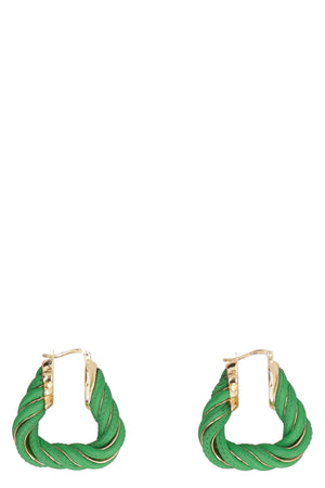 BOTTEGA VENETA Green Leather Twist Hoop Earrings for Women