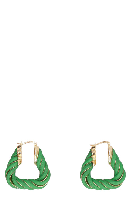 BOTTEGA VENETA Green Leather Twist Hoop Earrings for Women