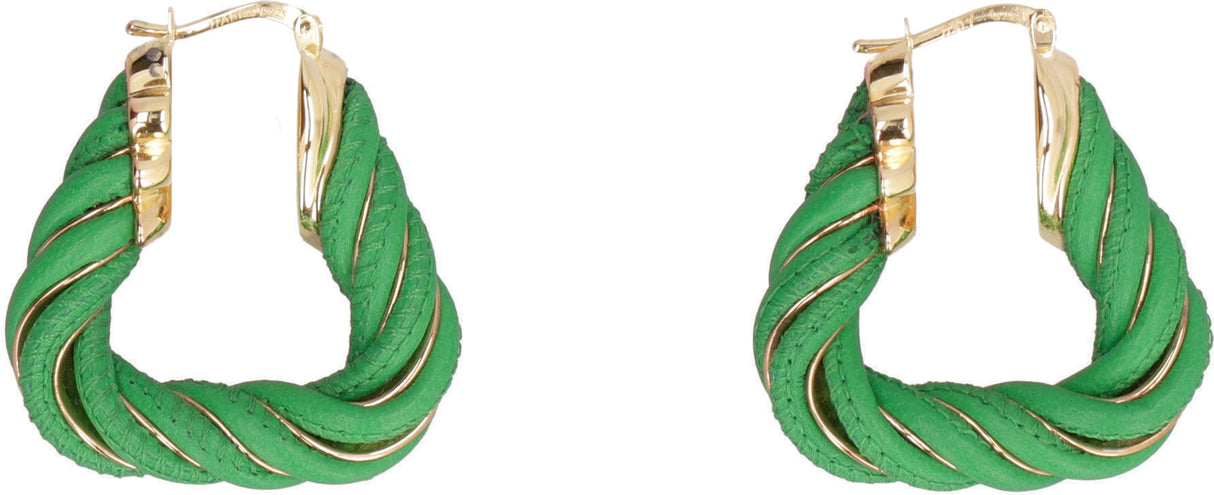 BOTTEGA VENETA Green Leather Twist Hoop Earrings for Women