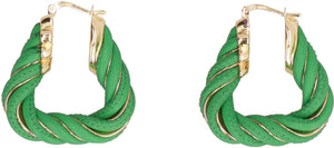 BOTTEGA VENETA Green Leather Twist Hoop Earrings for Women