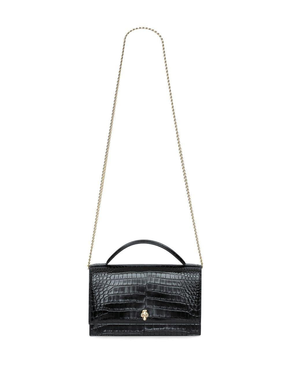 ALEXANDER MCQUEEN Black Crocodile-Embossed Shoulder Handbag for Women