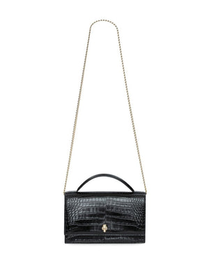 ALEXANDER MCQUEEN Black Crocodile-Embossed Shoulder Handbag for Women