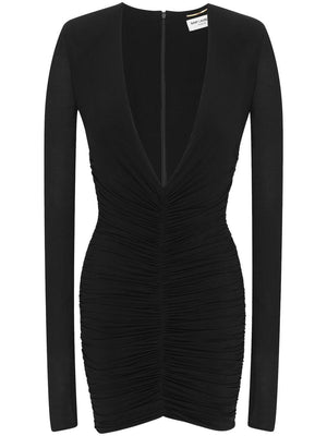 SAINT LAURENT Stylish Black Draped Dress for Women - SS23 Collection