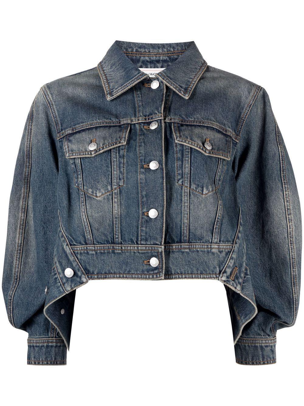 ALEXANDER MCQUEEN Distressed Wash Denim Coccon Jacket for Women