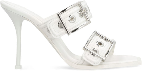 ALEXANDER MCQUEEN White Calf Leather Square Toe Stiletto Sandals for Women