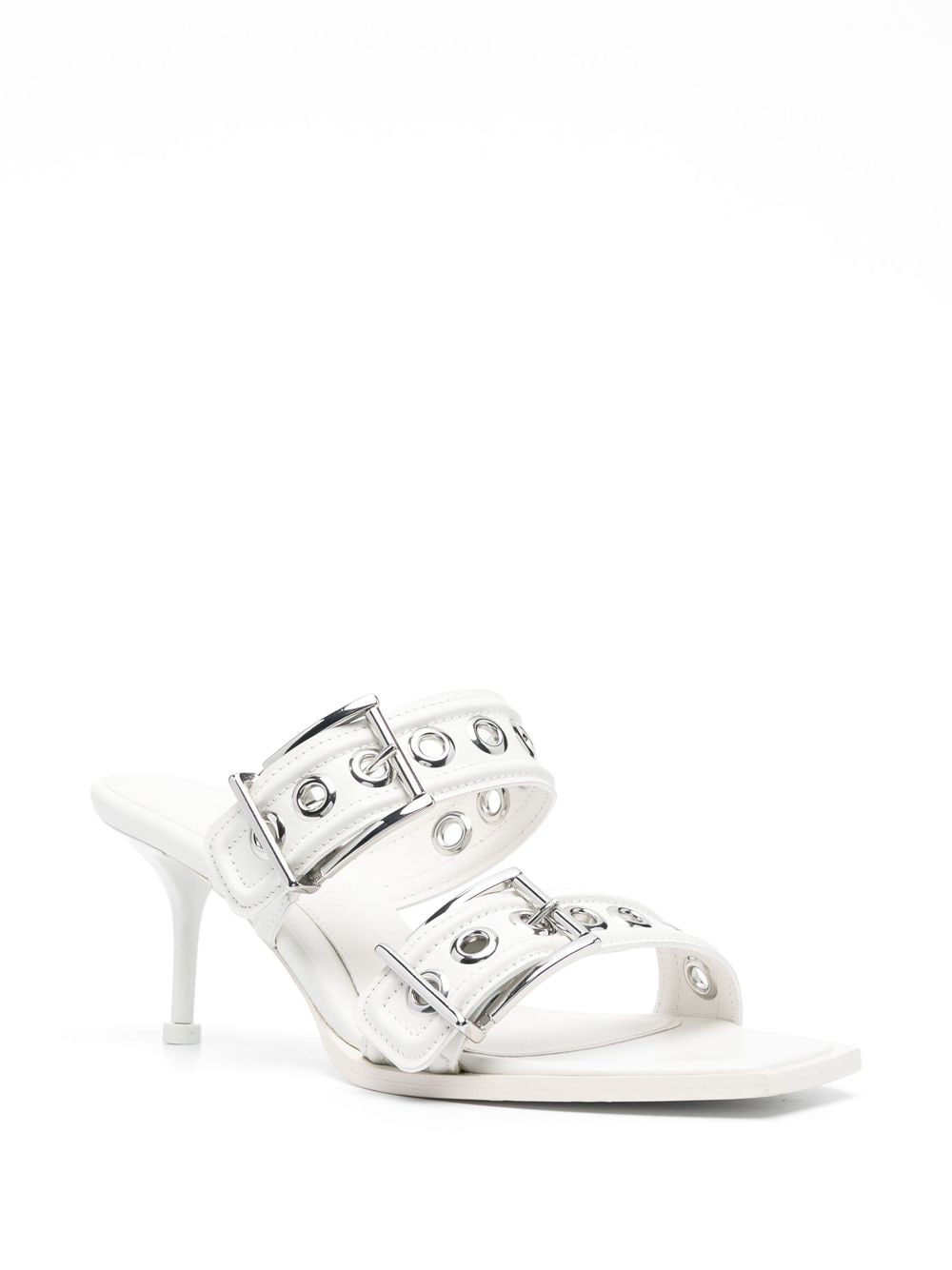 ALEXANDER MCQUEEN Edgy White Punk Buckle Leather Flats for Women - SS23