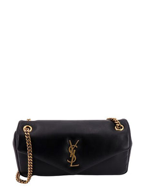 SAINT LAURENT Black Leather Crossbody Handbag with Interlaced YSL Initials