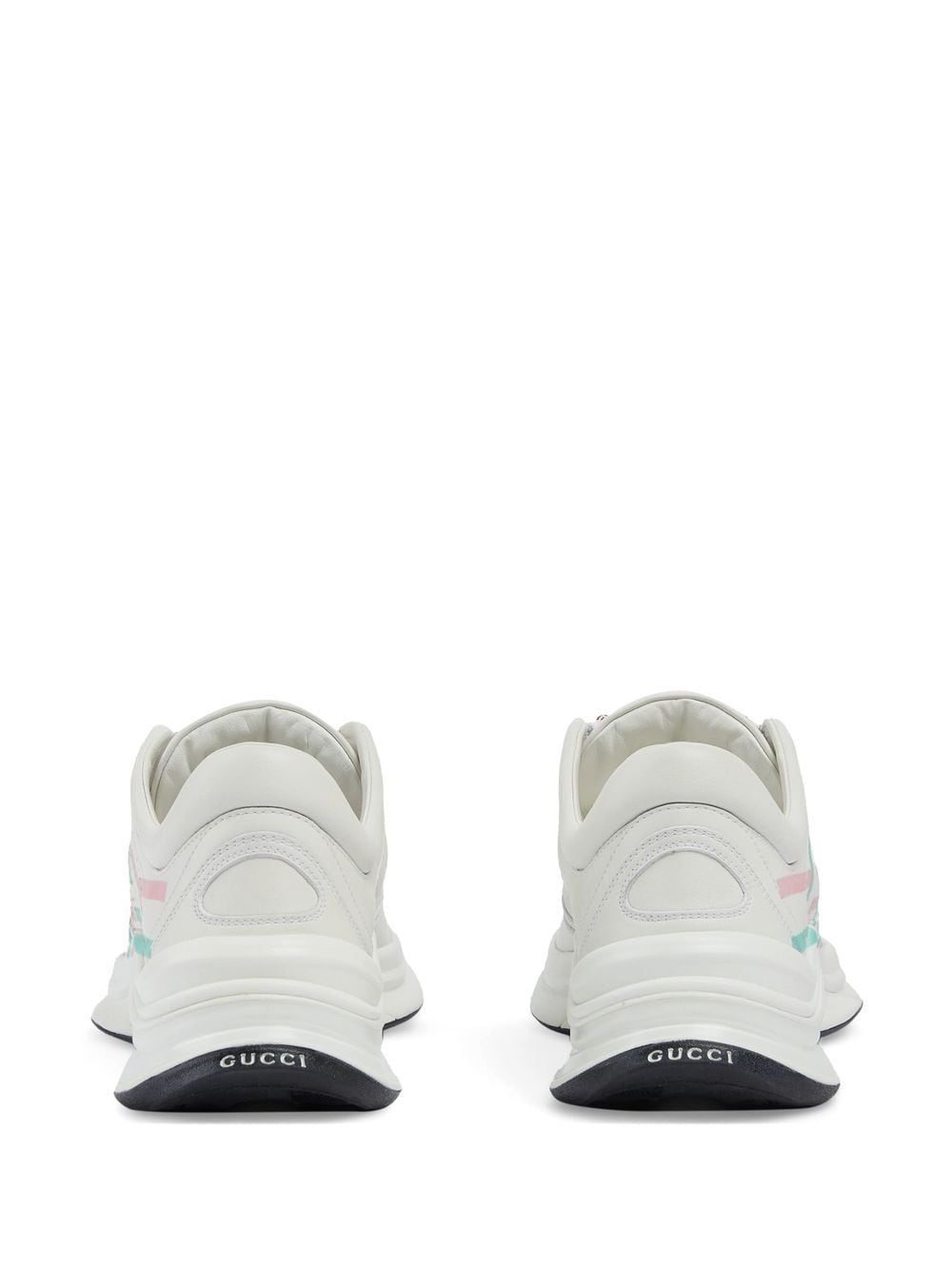 GUCCI Streamlined Fashion Essential: Women's White, Pink, and Green Leather Sneakers