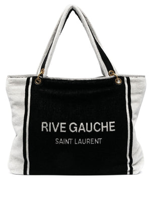 SAINT LAURENT Tote Handbag with Gold-Tone Accents and Detachable Handle - BLACK AND WHITE