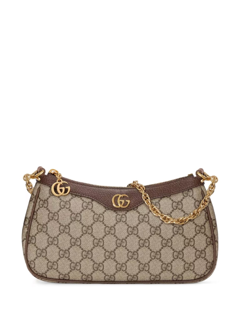 GUCCI Mini Ophidia GG Supreme Tan Handbag with Strawberry Charm & Adjustable Leather Strap, 15.5x25x6 cm