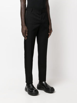 ALEXANDER MCQUEEN Men's Black Wool Tailored Trousers with Satin Side Stripes