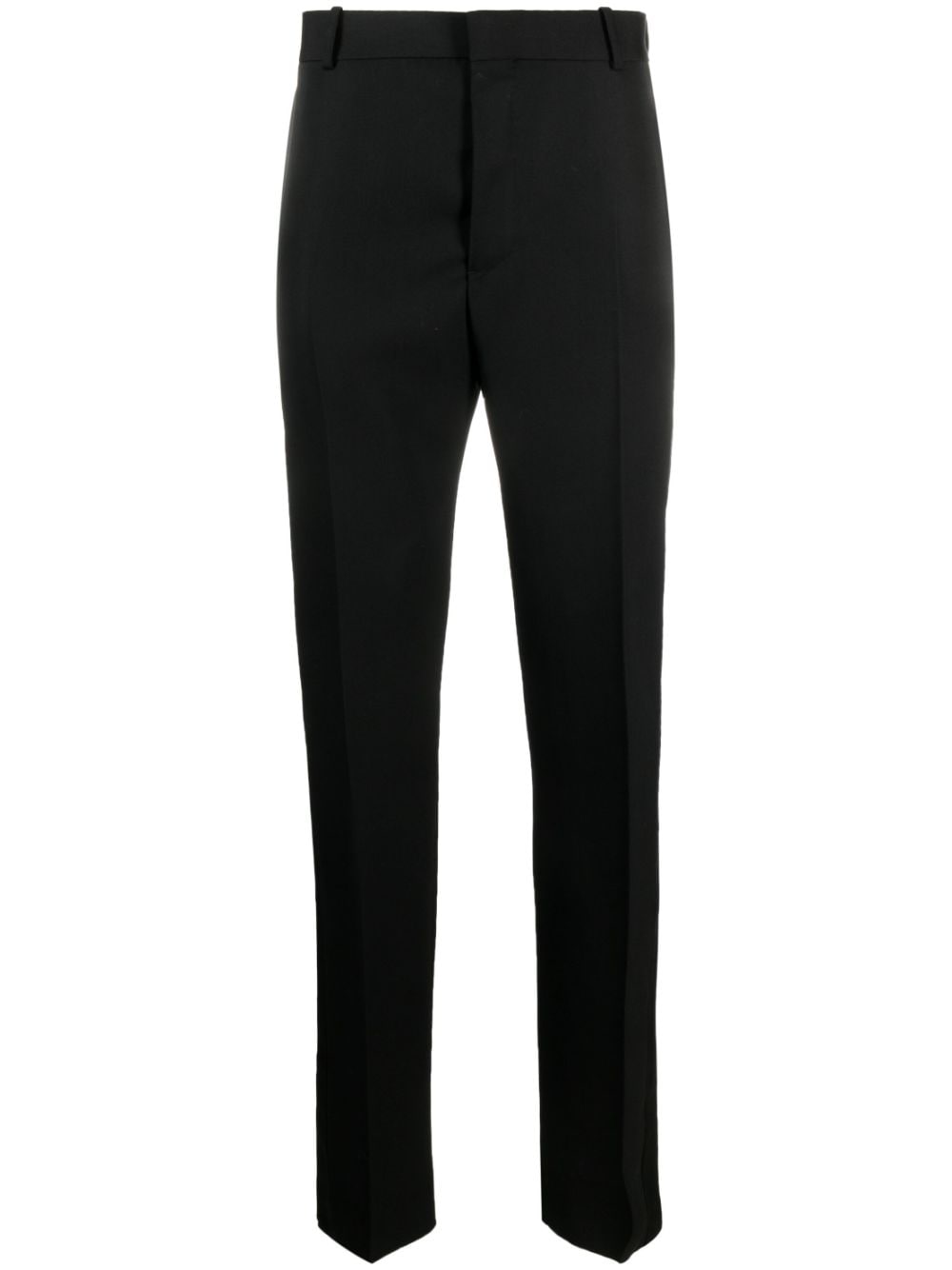 ALEXANDER MCQUEEN Men's Black Wool Tailored Trousers with Satin Side Stripes