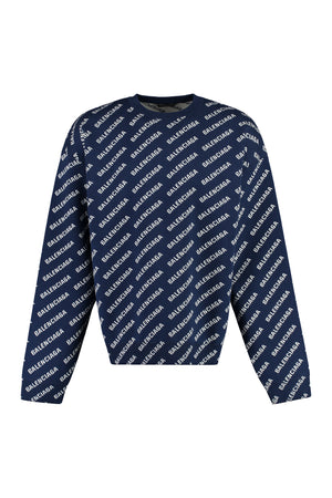 BALENCIAGA Long Sleeve Jacquard Logo Crew-Neck Sweater