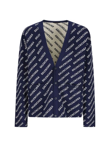 BALENCIAGA Navy Blue Jacquard Cardigan for Men