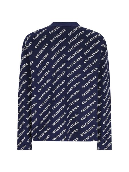 BALENCIAGA Navy Blue Jacquard Cardigan for Men