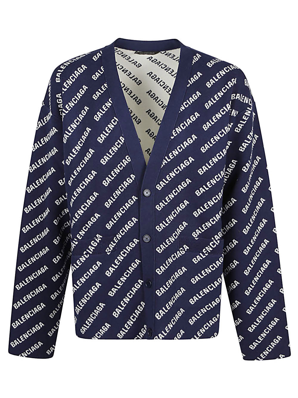 BALENCIAGA Blue All-Over Logo Cotton Cardigan for Men