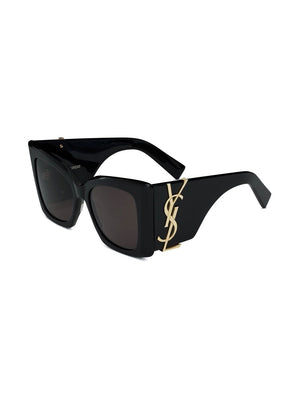 SAINT LAURENT Oversized Black Sunglasses with Green Lenses