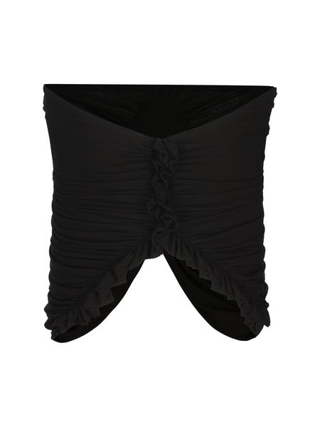 Áo Cropped Bustier Đen với Tà Ruffles và Hạt Kéo V-Cut