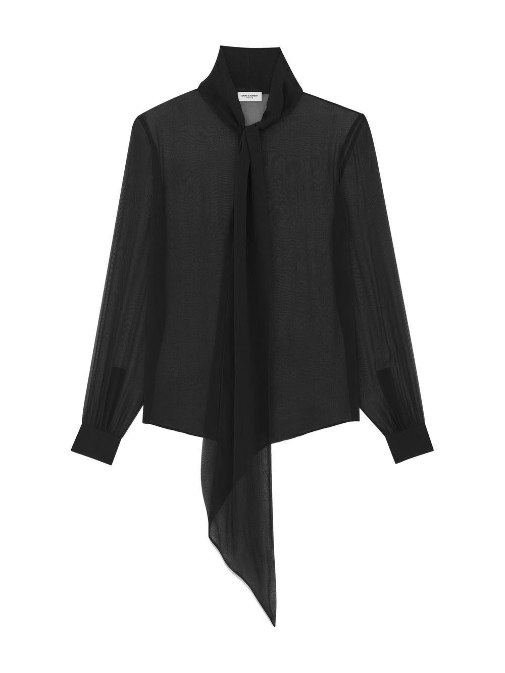 SAINT LAURENT Elegant Black Silk Blouse with Pussy-Bow for Women